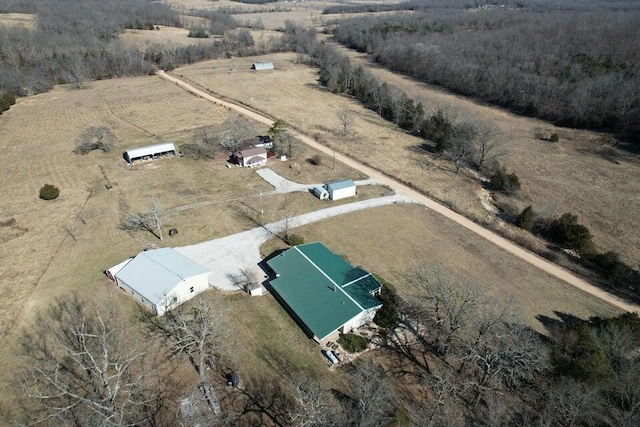 birds eye view of property featuring a rural view