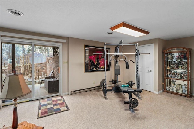 exercise room with carpet