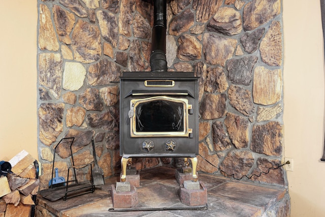 interior details with a wood stove