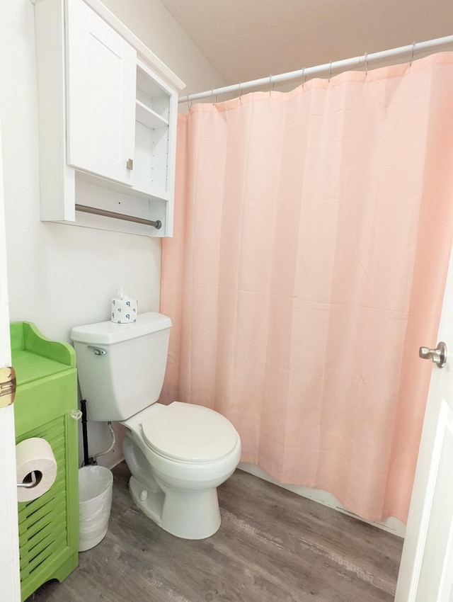 bathroom with wood-type flooring and toilet