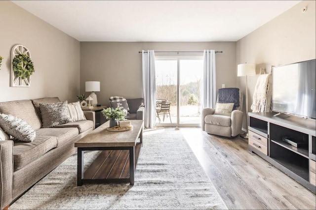 living room with light hardwood / wood-style flooring