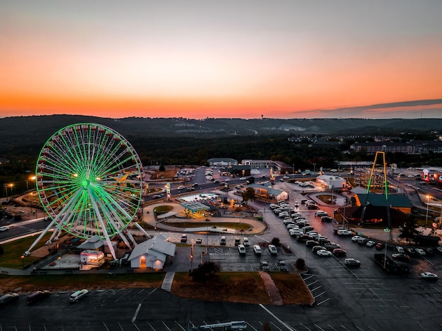 view of aerial view at dusk