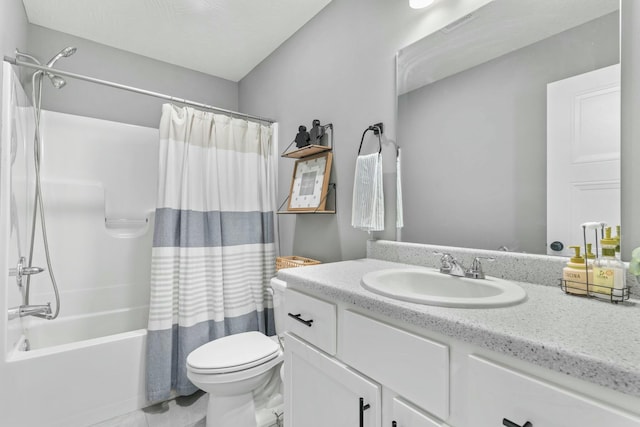 full bathroom featuring vanity, toilet, and shower / bath combo