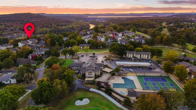 view of aerial view at dusk