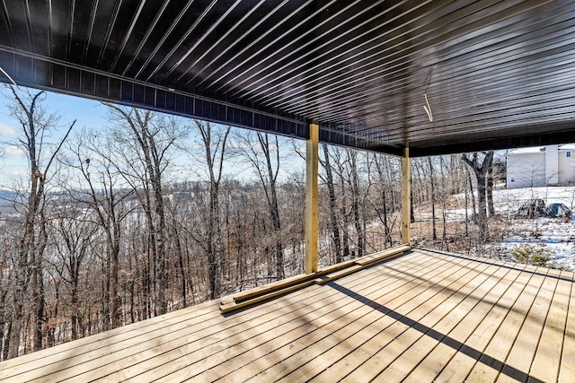 view of snow covered deck