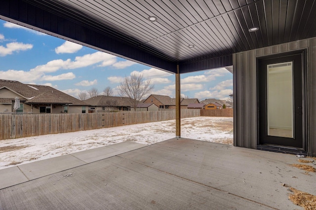 view of snow covered patio