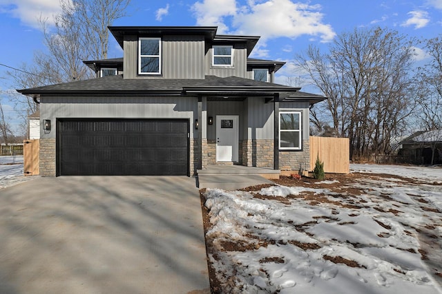 prairie-style house with a garage