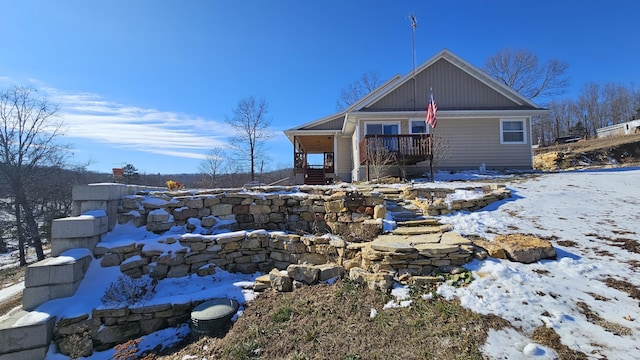 view of snow covered property