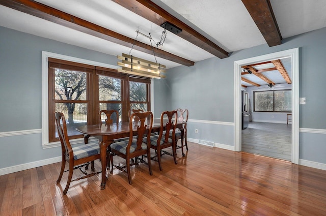 dining room with hardwood / wood-style floors, baseboards, and a wealth of natural light