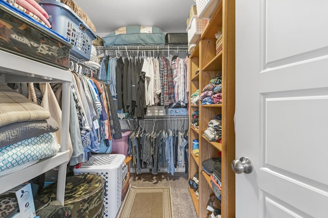 walk in closet featuring carpet