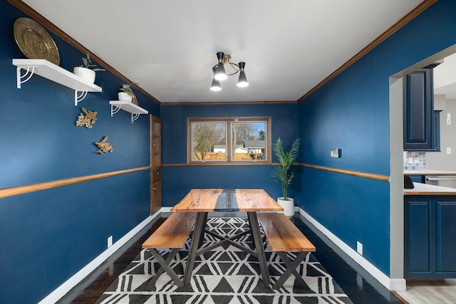 unfurnished dining area featuring ornamental molding and dark hardwood / wood-style floors