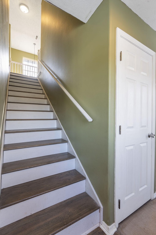 staircase with carpet flooring