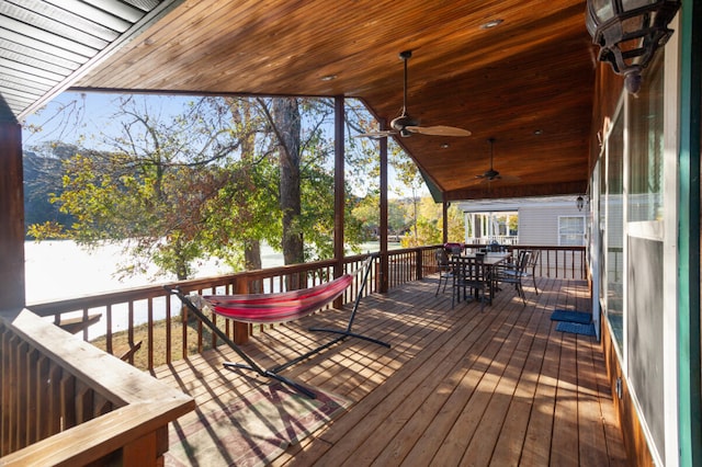 wooden deck with ceiling fan