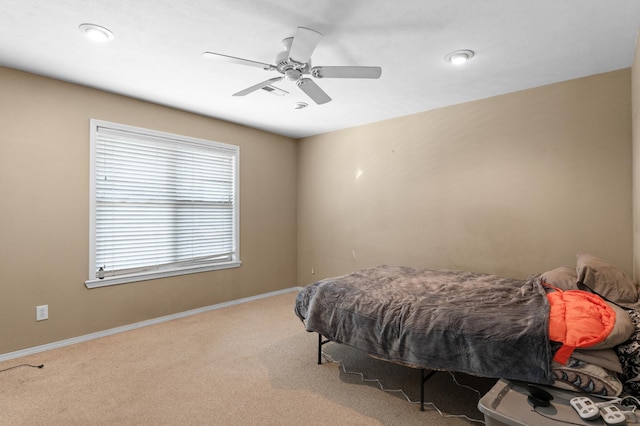 bedroom with carpet floors and ceiling fan