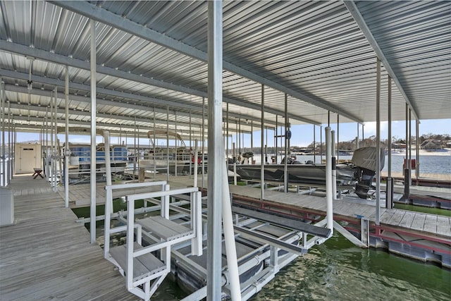 dock area with a water view