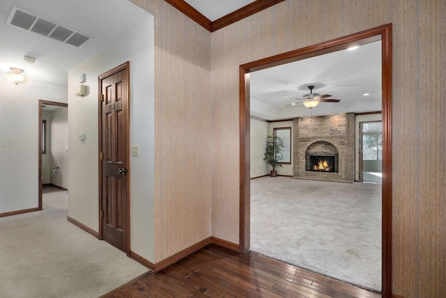 hall featuring dark wood-type flooring