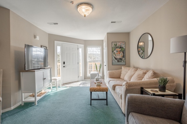 living room with carpet