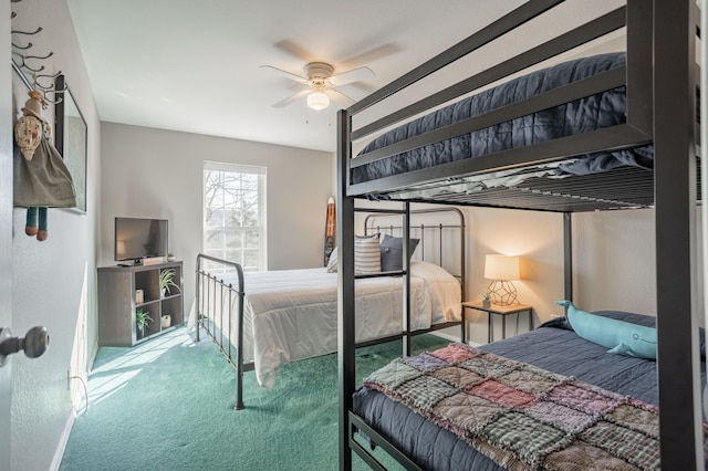 bedroom featuring carpet floors and ceiling fan