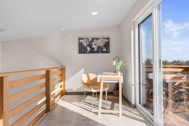 office featuring lofted ceiling