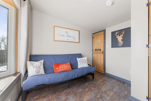 living area featuring vaulted ceiling