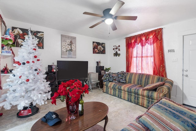 living room with ceiling fan