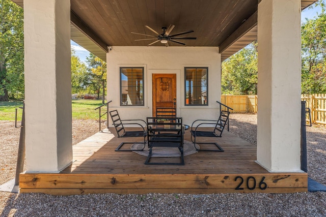 view of patio / terrace featuring ceiling fan