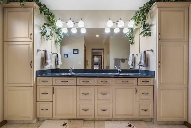 bathroom with vanity and tile patterned floors