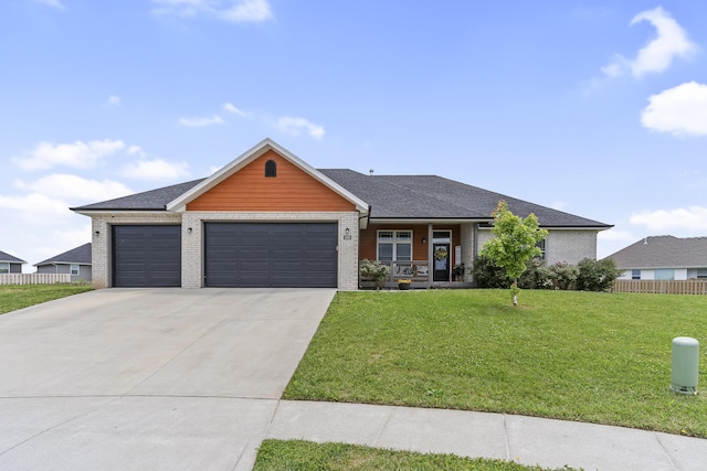 1360 N Rainbow Ct, Nixa, MO 65714 - ranch-style home featuring brick siding, a garage, concrete driveway, covered porch, and roof with shingles