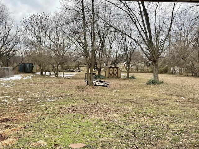 view of yard with a shed