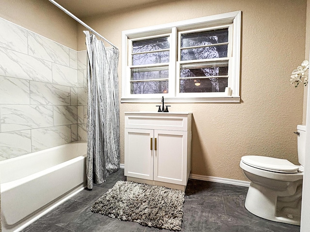 full bathroom with vanity, toilet, and shower / bath combo