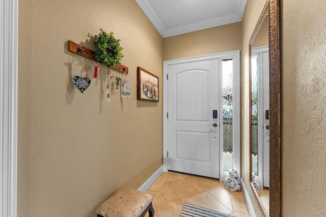 tiled entryway with ornamental molding