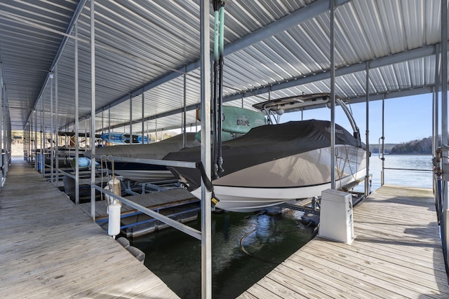 view of dock with a water view