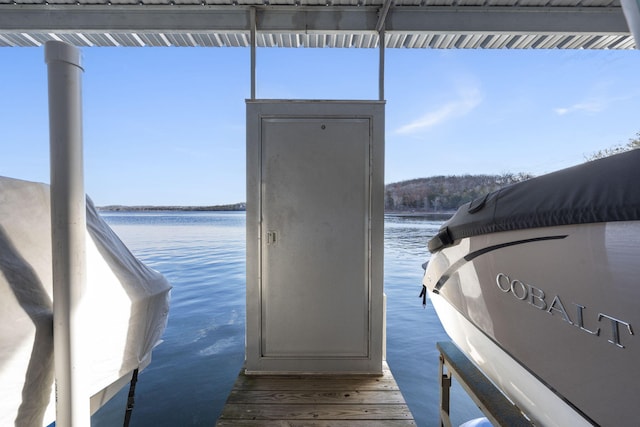 view of dock with a water view