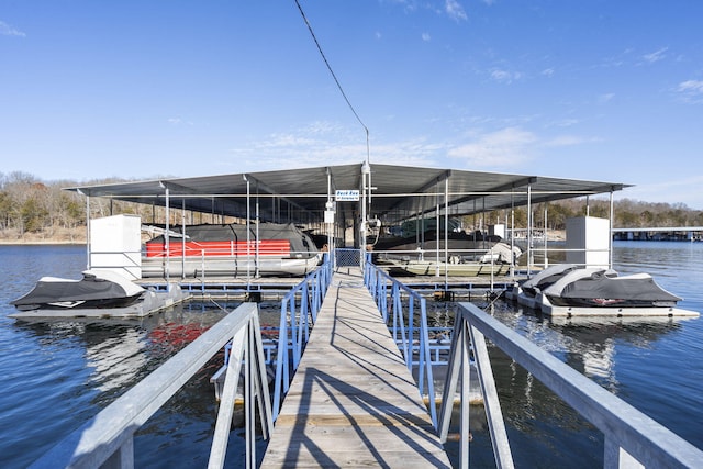 dock area with a water view