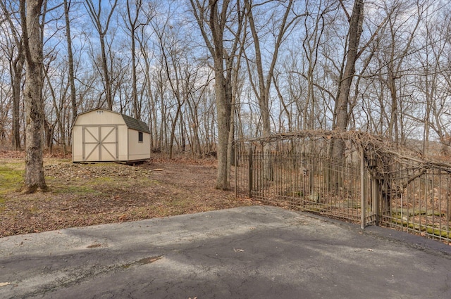 view of yard with a storage shed