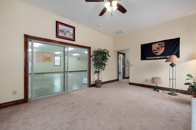 carpeted empty room with ceiling fan