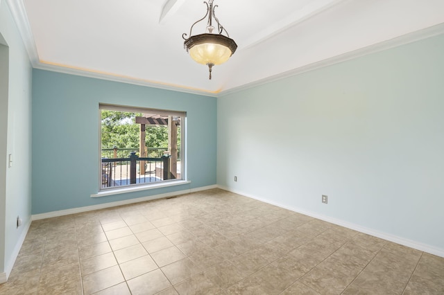 tiled empty room with crown molding