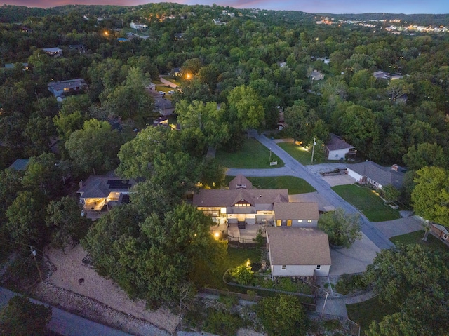 view of aerial view at dusk