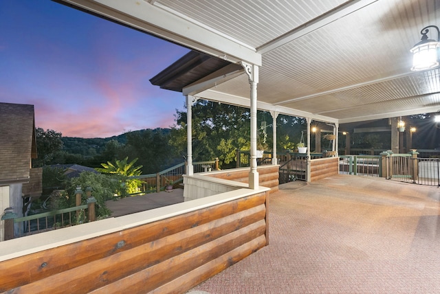 view of patio terrace at dusk