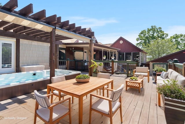 wooden terrace featuring outdoor lounge area