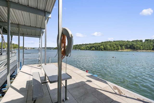 view of dock with a water view