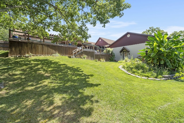 view of yard featuring a wooden deck