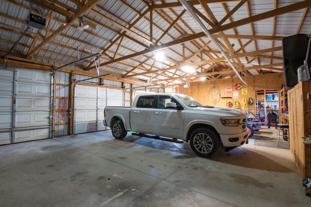 garage with a garage door opener