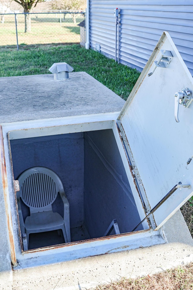 view of storm shelter