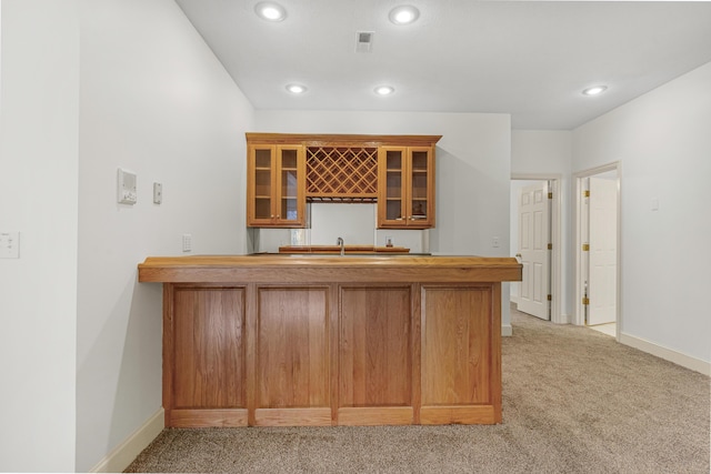 kitchen with light colored carpet and sink