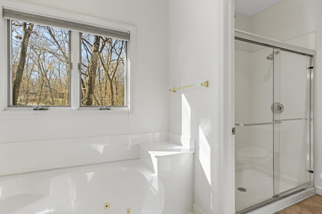 bathroom with shower with separate bathtub