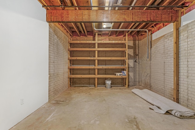 basement with brick wall