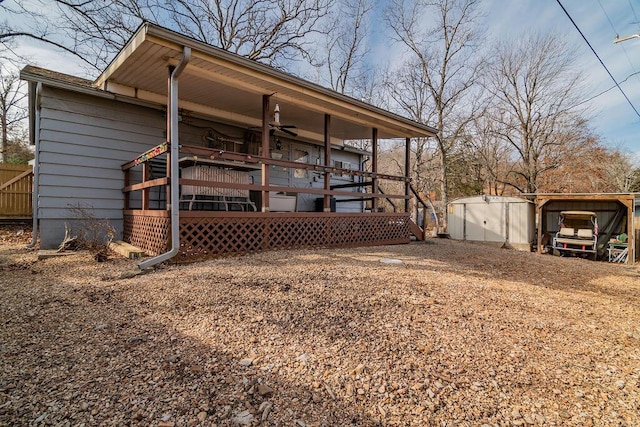 view of property exterior with a storage shed