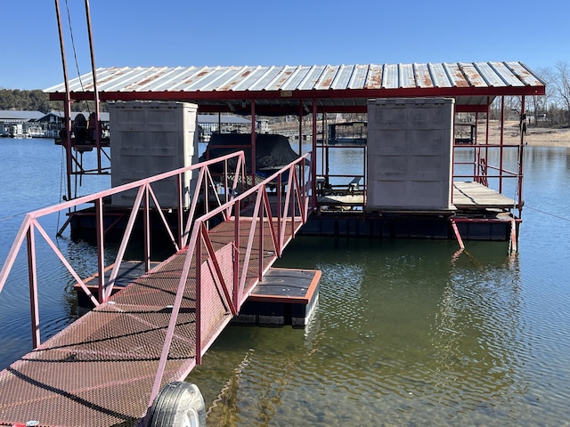 dock area with a water view