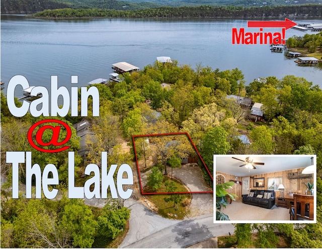 1344 Hideaway Rd, Galena, MO 65656 - drone / aerial view featuring a water view and a view of trees